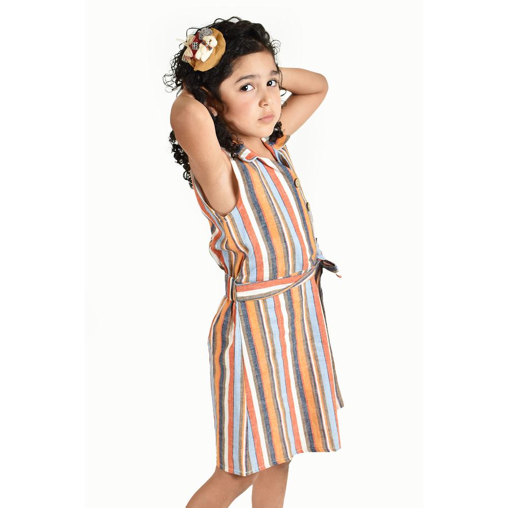 Foto 2 | Vestido De Niña Lino Multicolor Roman Fashion /kids, 35081 (rayas Multicolor) Naranja