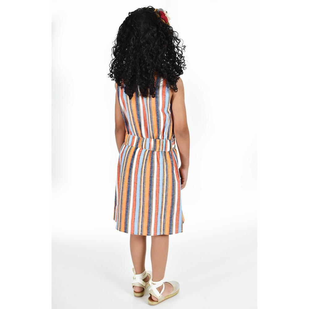 Foto 4 pulgar | Vestido De Niña Lino Multicolor Roman Fashion /kids, 35081 (rayas Multicolor) Naranja