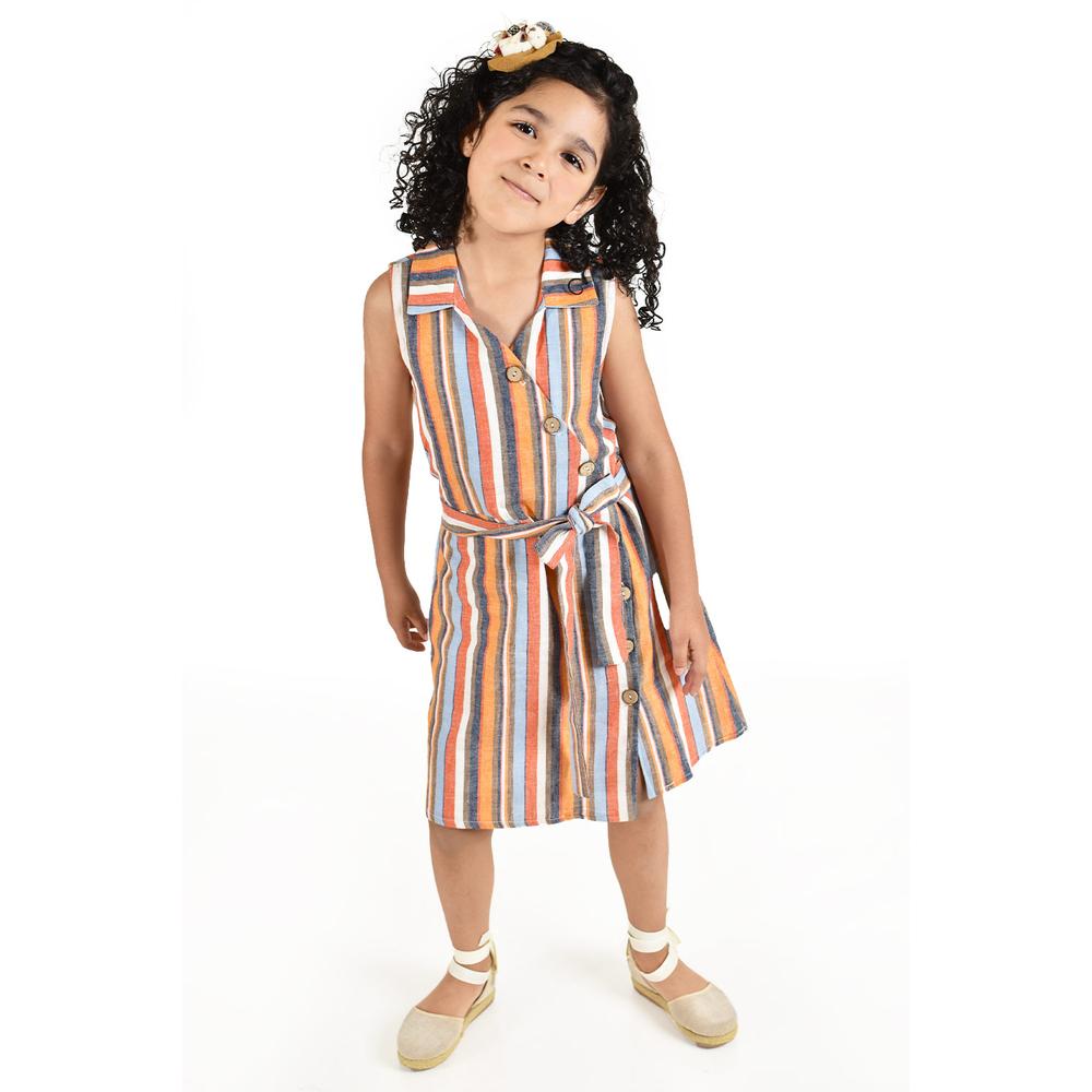 Foto 6 pulgar | Vestido De Niña Lino Multicolor Roman Fashion /kids, 35081 (rayas Multicolor) Naranja