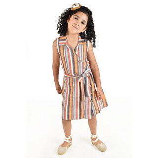 Foto 5 | Vestido De Niña Lino Multicolor Roman Fashion /kids, 35081 (rayas Multicolor) Naranja