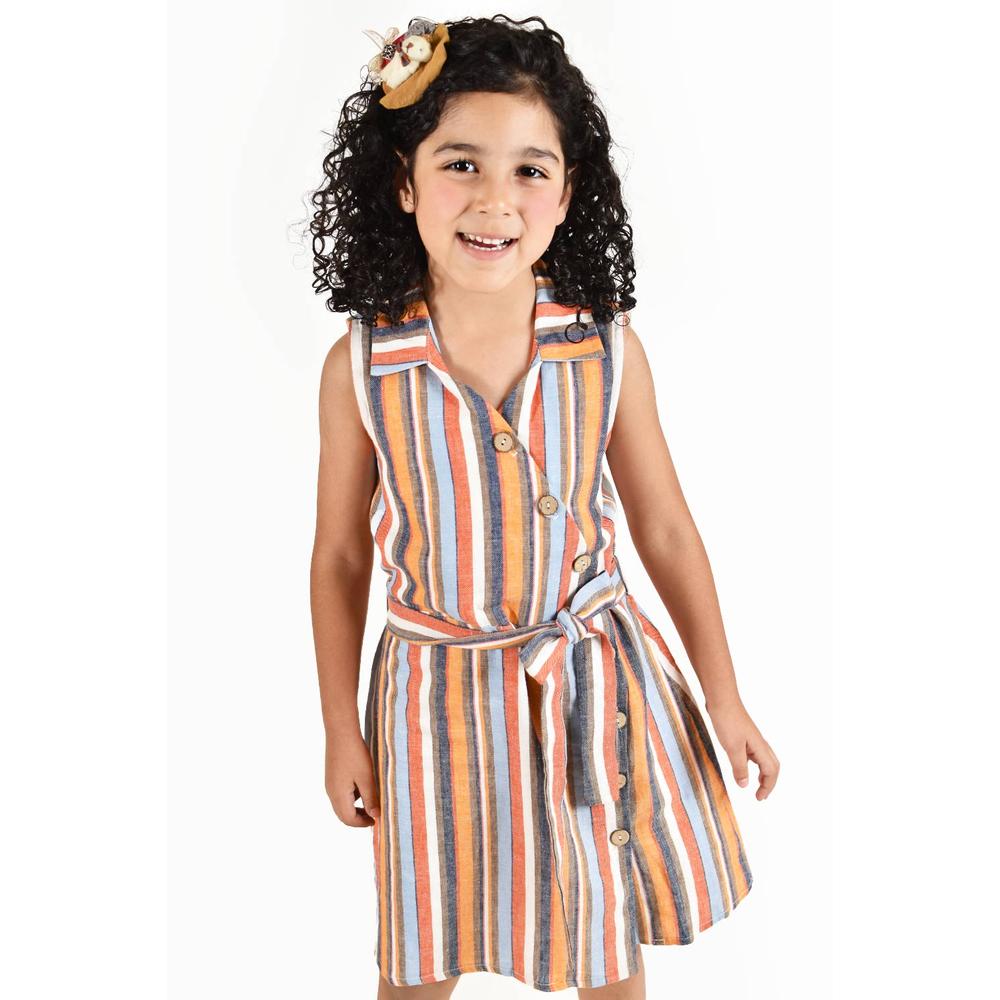 Foto 7 pulgar | Vestido De Niña Lino Multicolor Roman Fashion /kids, 35081 (rayas Multicolor) Naranja