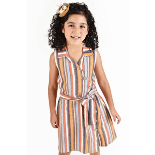 Foto 6 | Vestido De Niña Lino Multicolor Roman Fashion /kids, 35081 (rayas Multicolor) Naranja