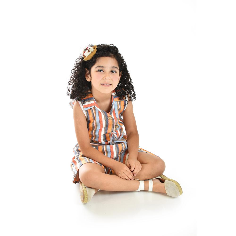 Foto 8 pulgar | Vestido De Niña Lino Multicolor Roman Fashion /kids, 35081 (rayas Multicolor) Naranja