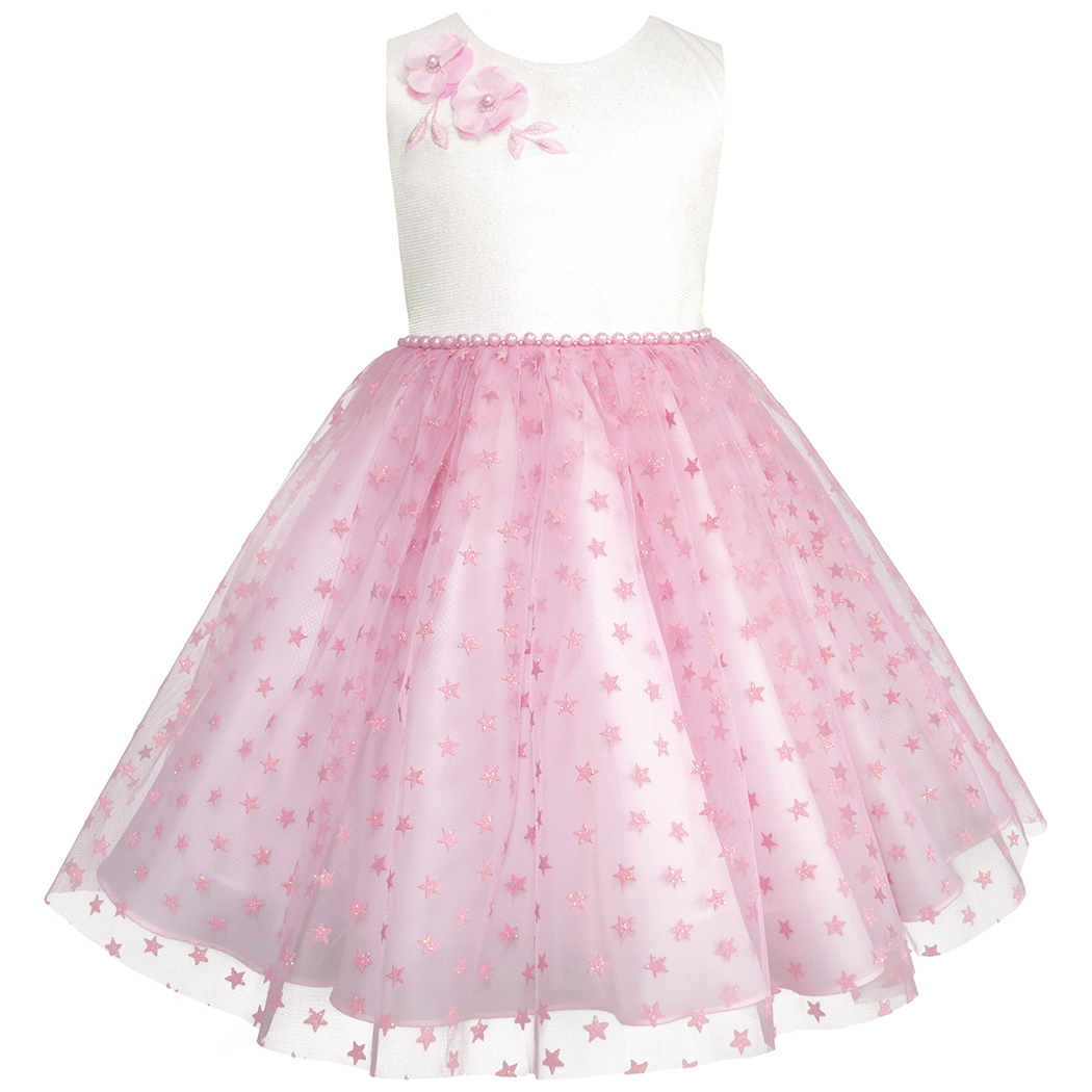 Foto 2 pulgar | Vestido De Fiesta Rosa Con Estrellas Brillantes Para Niñas Gerat