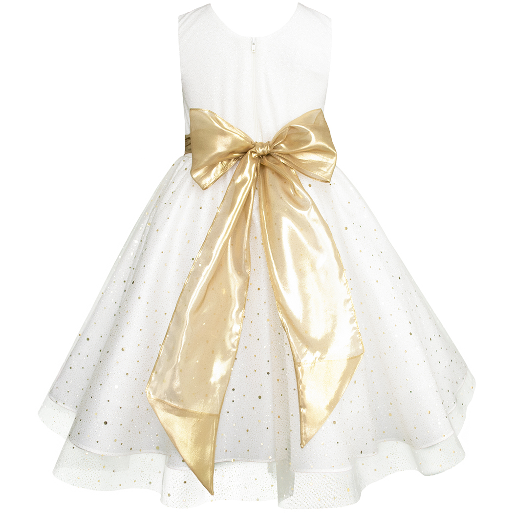 Foto 3 pulgar | Vestido De Fiesta Blanco Con Brillos Dorados Y Flores Gerat