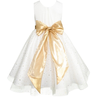 Foto 2 | Vestido De Fiesta Blanco Con Brillos Dorados Y Flores Gerat