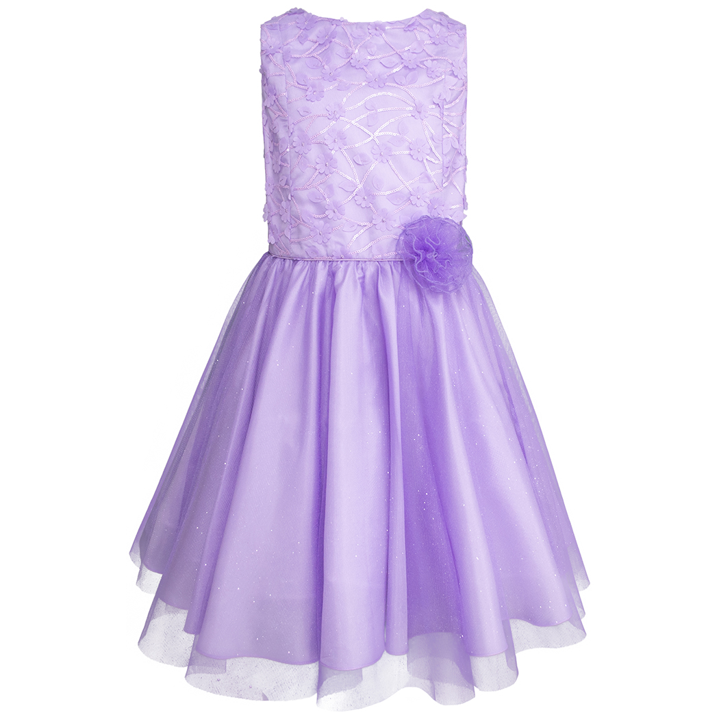 Vestido Lila De Tul Brillante Con Detalles Florales Para Jovencitas Gerat