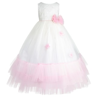 Foto 2 | Vestido De Fiesta Blanco Y Rosa Con Tul Y Flores Gerat