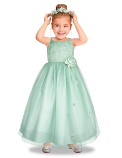 Foto 1 | Vestido De Fiesta Verde Pastel Con Tul Y Flores Gerat