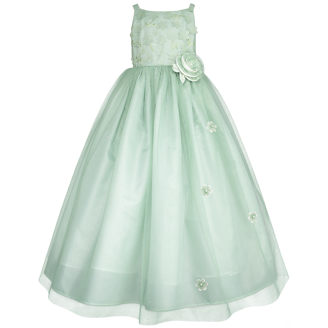 Foto 3 pulgar | Vestido De Fiesta Verde Pastel Con Tul Y Flores Gerat