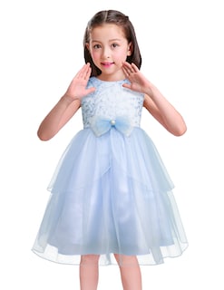 Foto 1 | Vestido De Fiesta Azul Cielo Con Encaje Y Tul Para Niñas