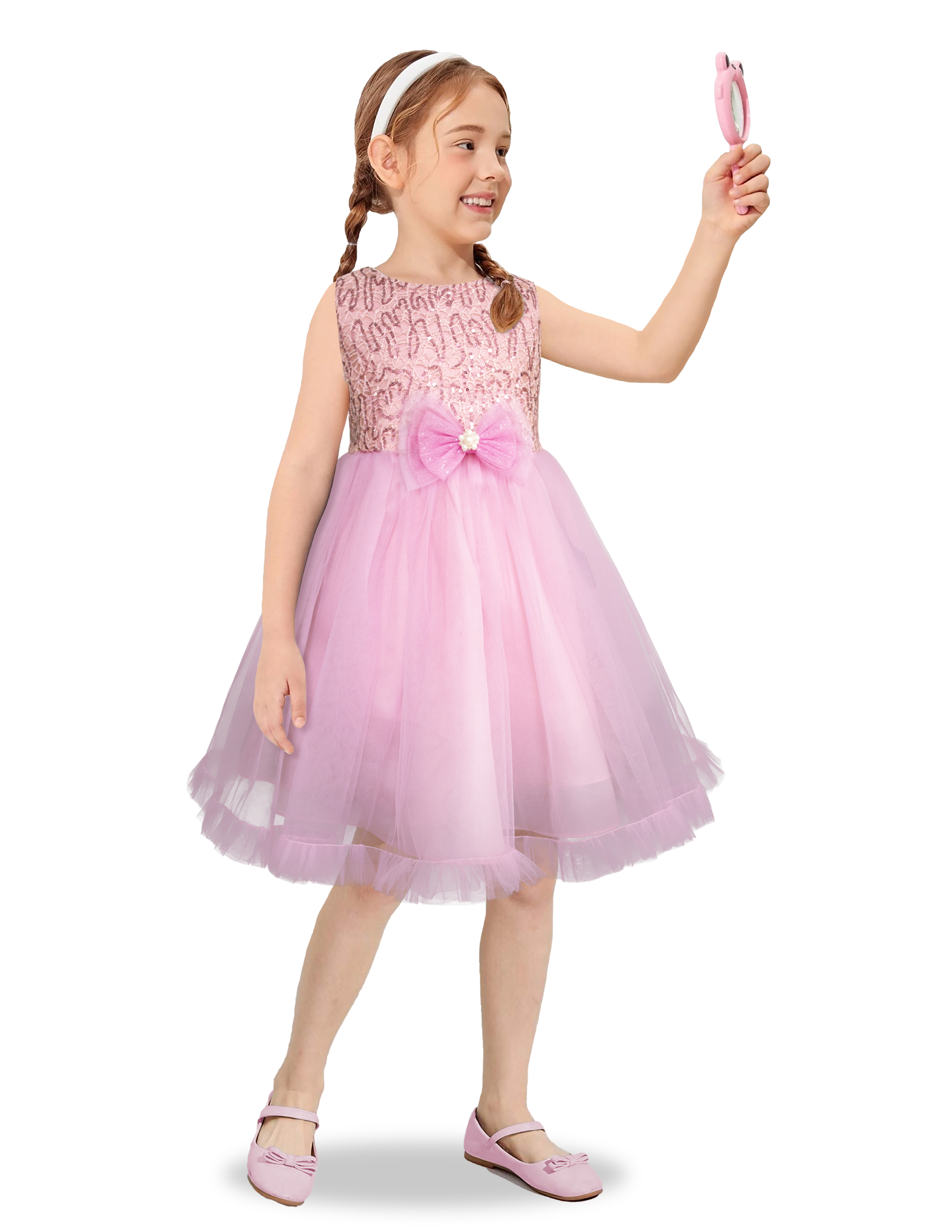 Foto 2 pulgar | Vestido De Fiesta Rosa Con Encaje Y Tul Para Niñas