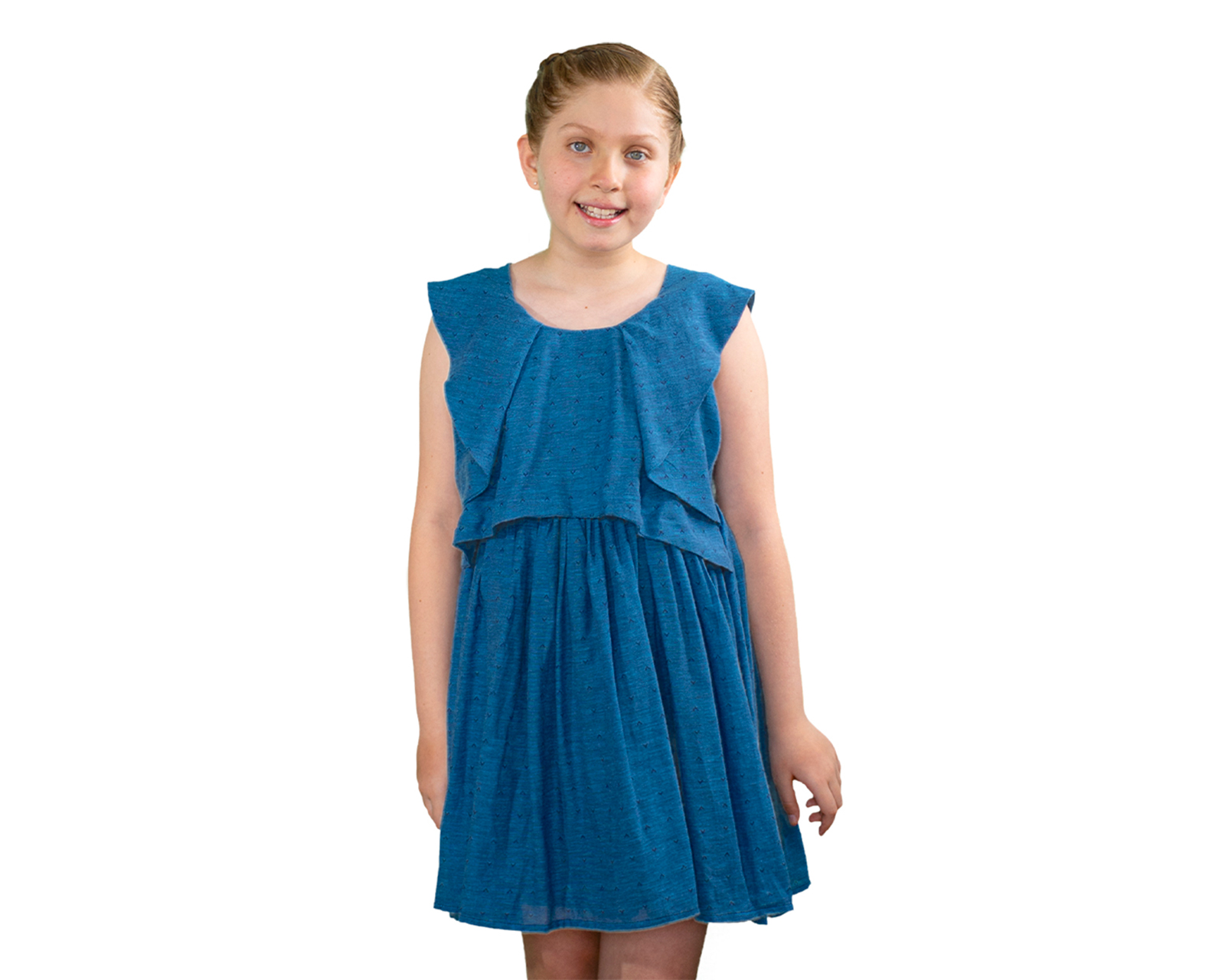 Foto 2 pulgar | Vestido Para Niña Carana Corto, Sin Mangas Con Adornos, Corte Amplio Color Azul