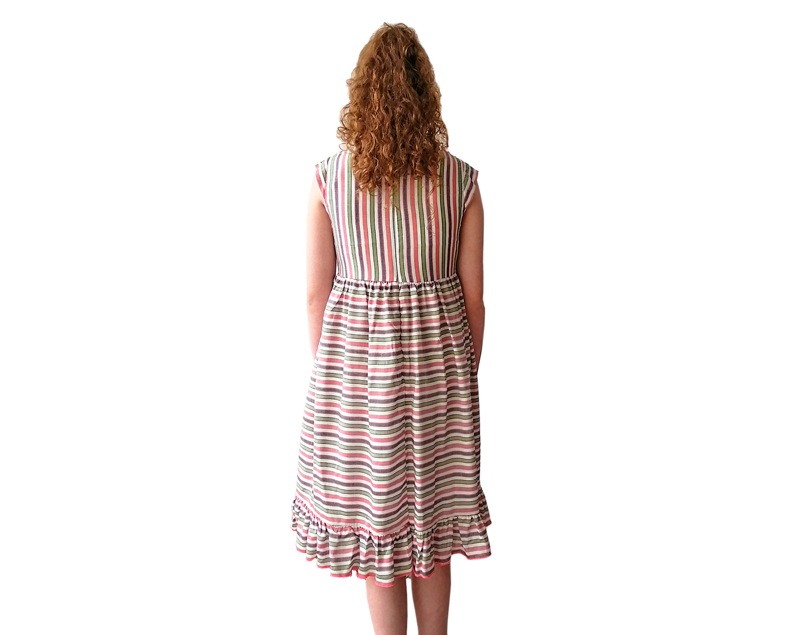 Foto 3 pulgar | Vestido Para Niña Carana A Rayas Midi Olan Bajo Con Rufles En Pecho Talla 12