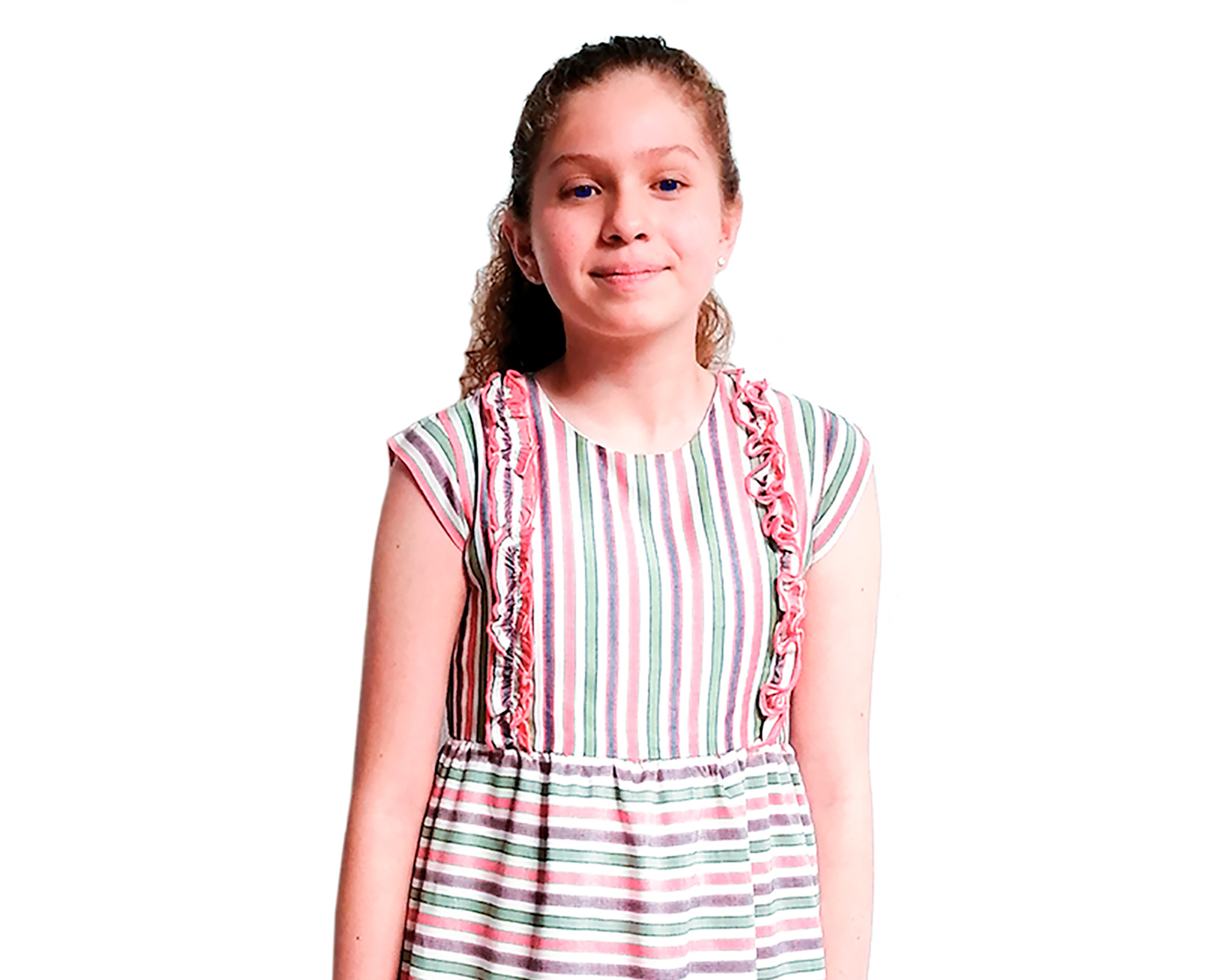 Foto 4 pulgar | Vestido Para Niña Carana A Rayas Midi Olan Bajo Con Rufles En Pecho Talla 12