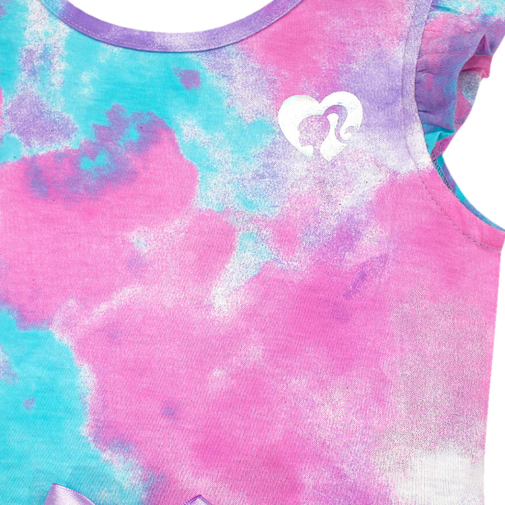 Foto 4 pulgar | Vestido Fiusha En Tela Brillante Con Moño Y Distintivo Estampado De Barbie Para Niña