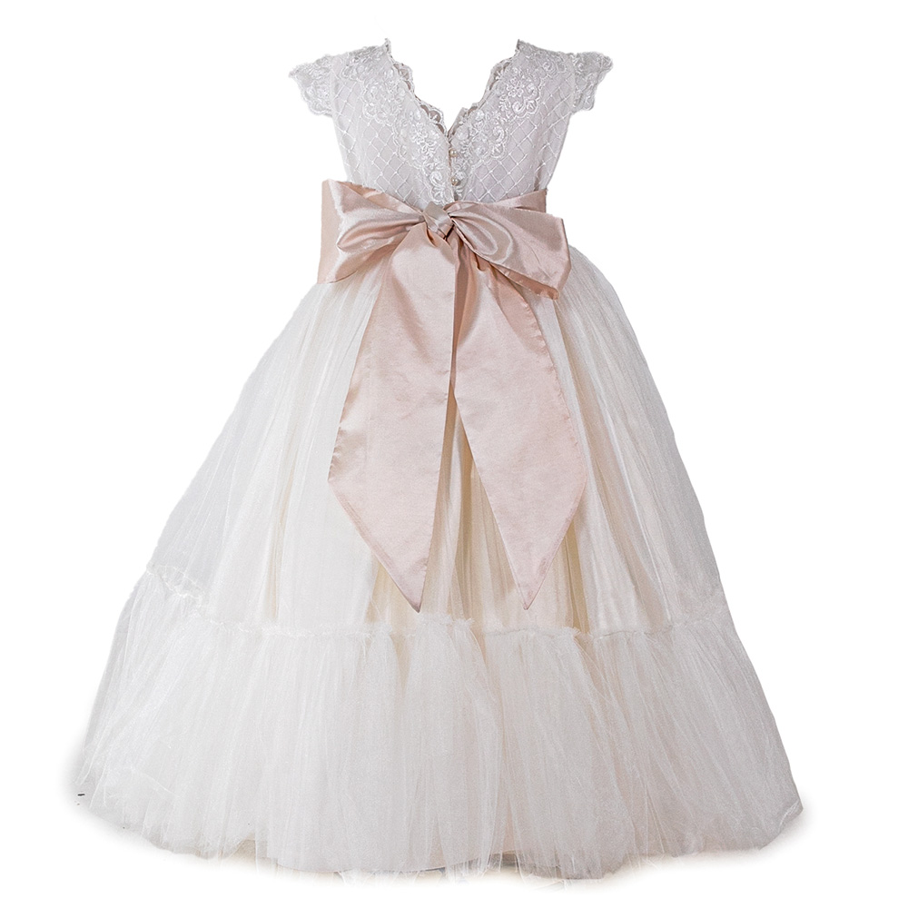 Foto 4 pulgar | Vestido de Primera Comunión Mima Lui Anis Ivory Nude con Talle Bordado