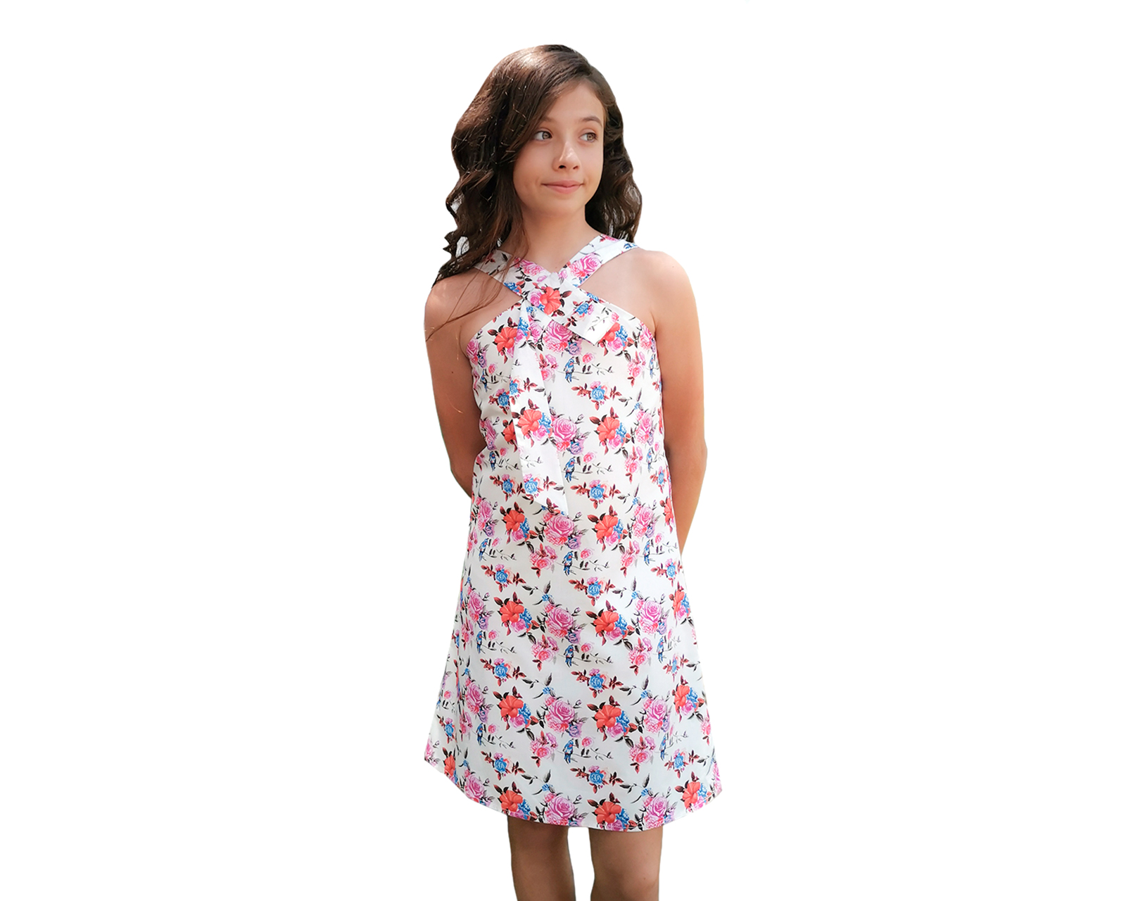 Foto 2 pulgar | Vestido Para Niña Carana De Algodón,  Linea A Estampado En Flores Con Hombros Descubiertos Cuello V