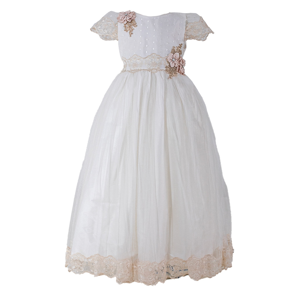 Foto 1 | Vestido De Primera Comunión Mimalui Trigo Talla 10 Ivory Nude Con Decoraciones Hechas A Mano Y Encaje En Talle