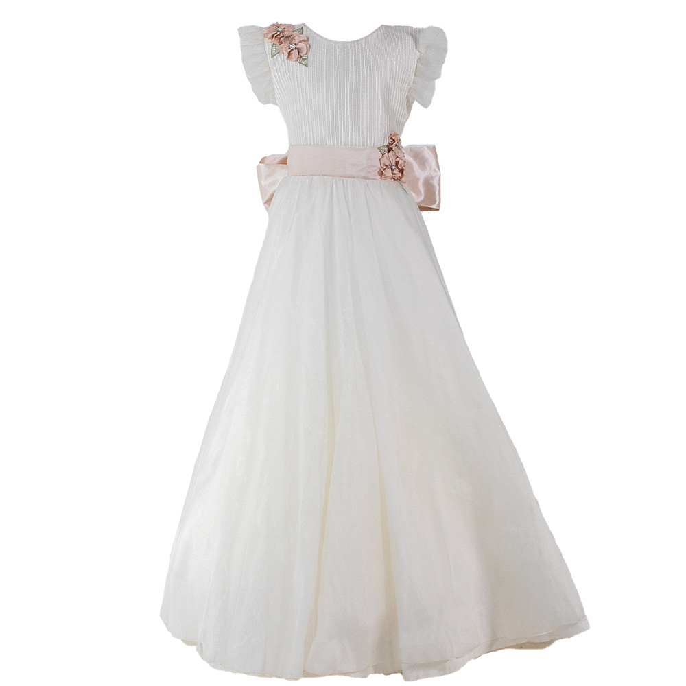 Foto 2 pulgar | Vestido De Primera Comunión Mimalui Vainilla Talla 12 Ivory Nude Con Decoraciones Hechas A Mano Y Alforzas En Talle