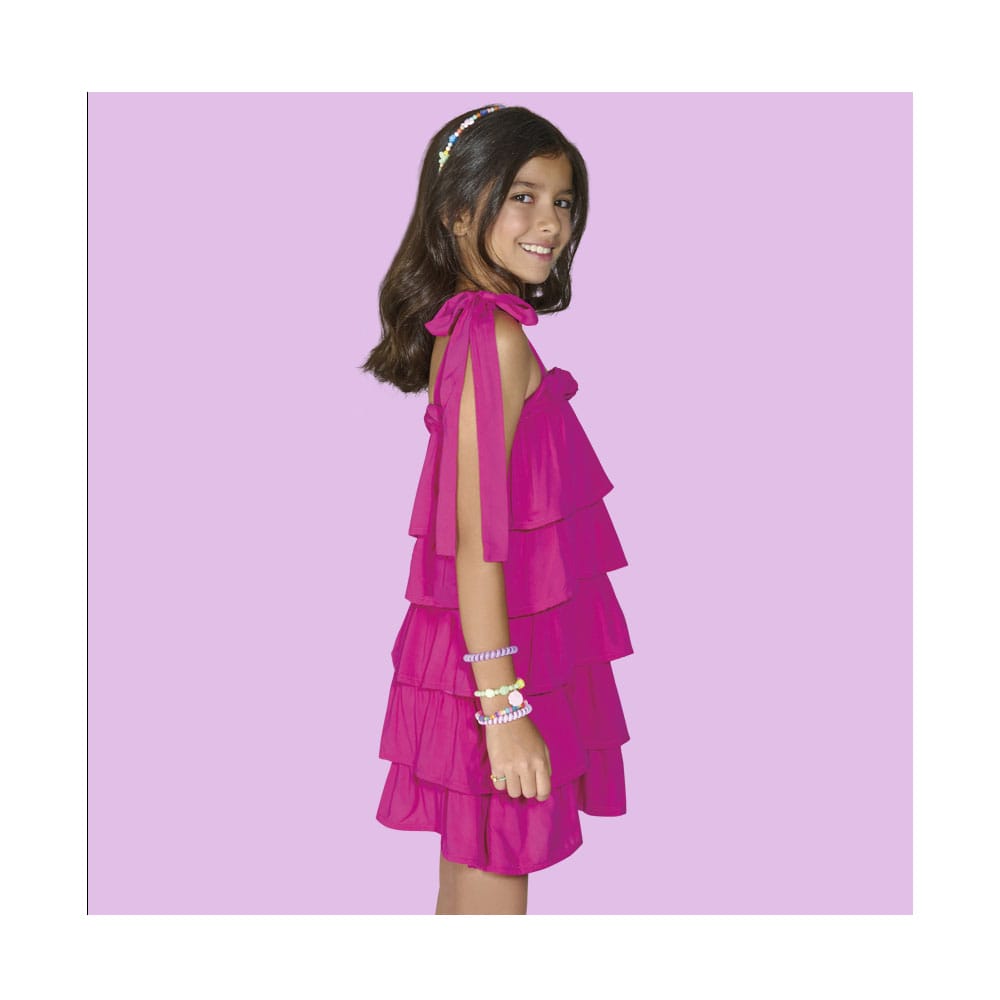 Foto 2 pulgar | Vestido Coqueta Para Niña De Rayón Rosa Con Olanes