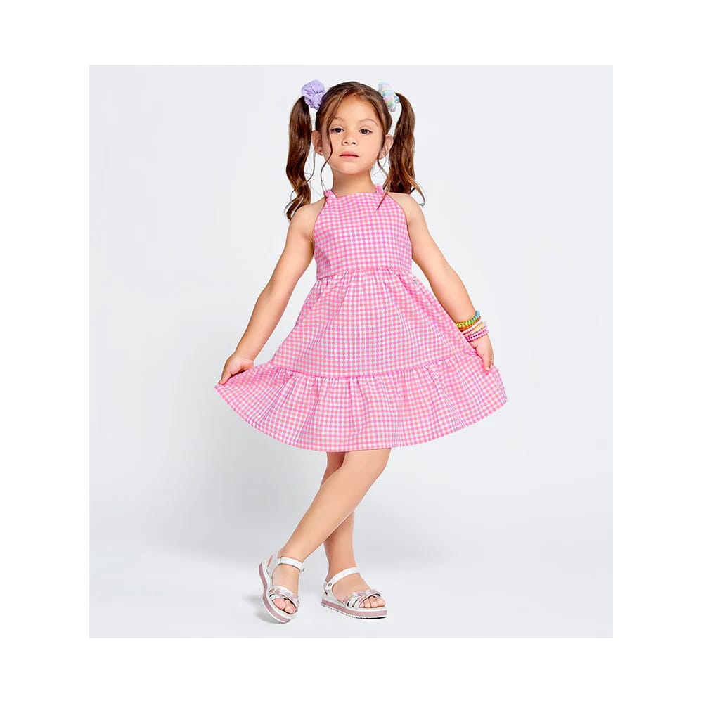 Foto 5 pulgar | Vestido Coqueta Para Niña De Algodón Rosa Con Cuadros Vichy