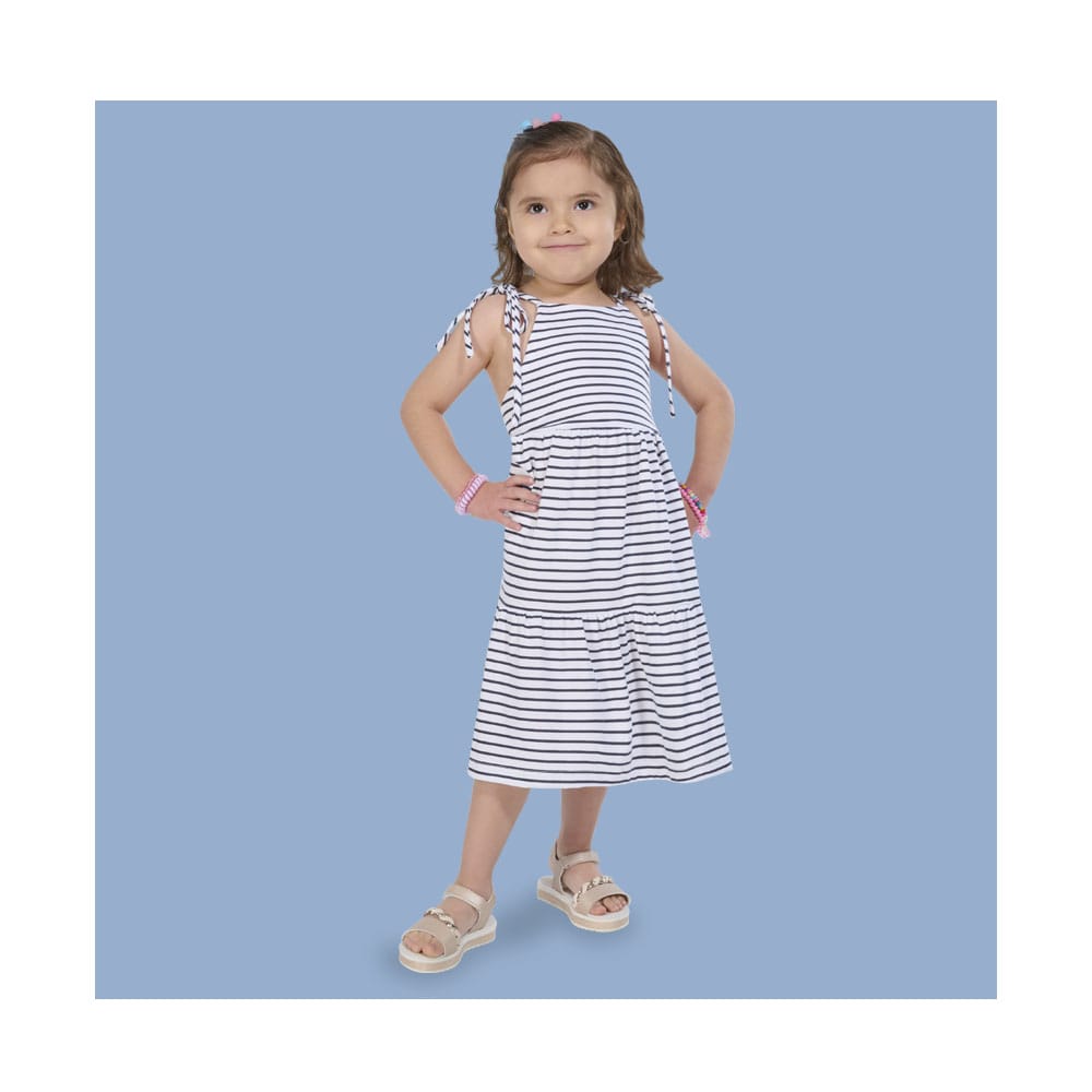 Foto 2 pulgar | Vestido Coqueta Para Niña De Algodón En Azul Blanco Con Tirantes