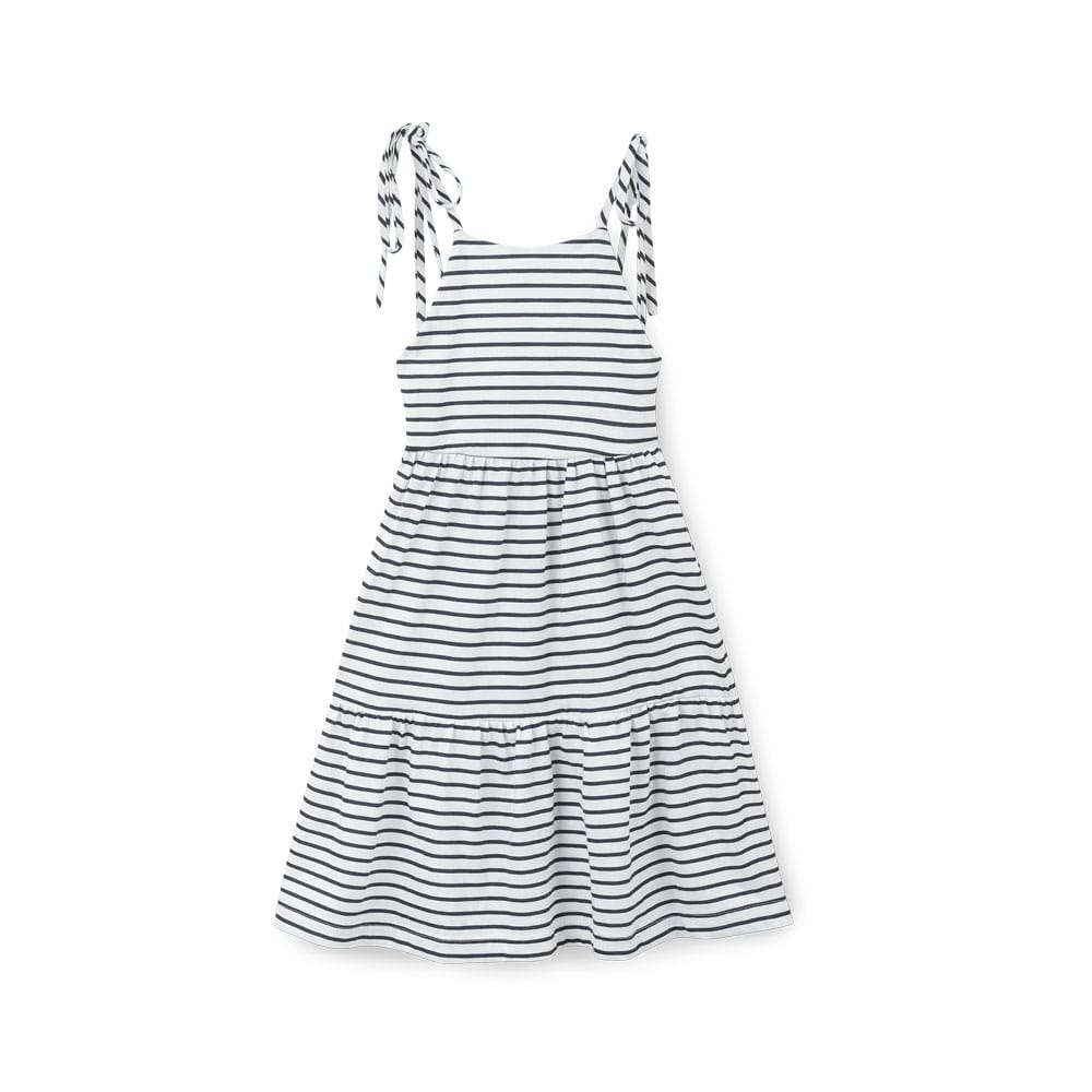 Foto 3 pulgar | Vestido Coqueta Para Niña De Algodón En Azul Blanco Con Tirantes