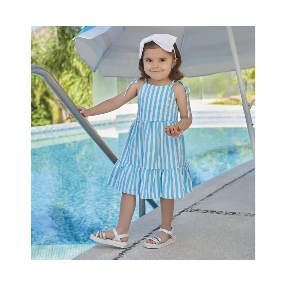 Foto 2 pulgar | Vestido Coqueta Para Niña De Algodón Azul Con Tirantes Ajustables