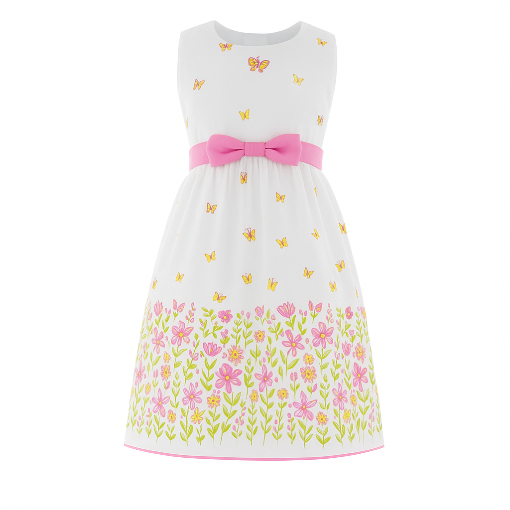 Foto 1 | Vestido Para Niña Chicos Olé 3574 Blanco Con Mariposas Y Flores