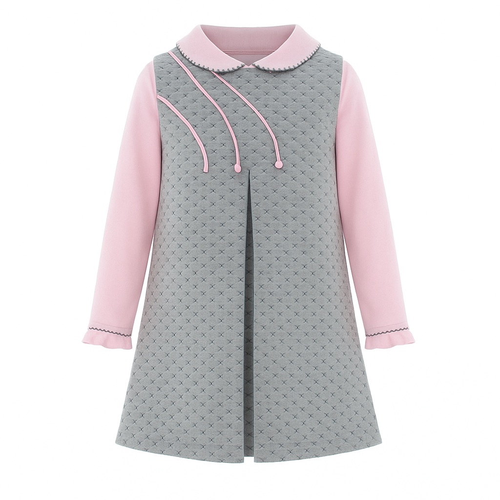 Foto 2 pulgar | Vestido Para Niña Chicos Olé 3699 Gris Y Rosa Manga Larga
