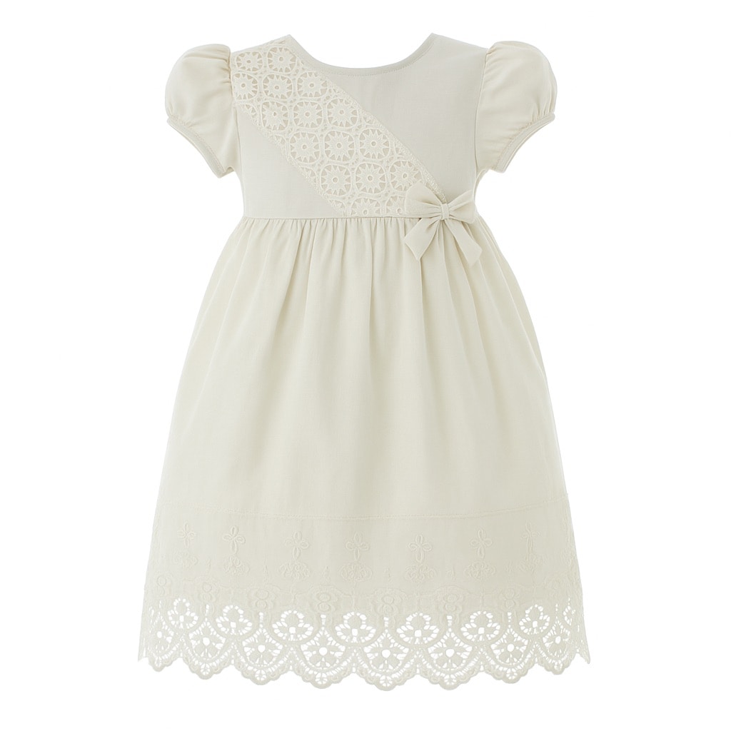 Vestido Para Niña Bautizo Chicos Olé 2825 Marfil Con Moño $649