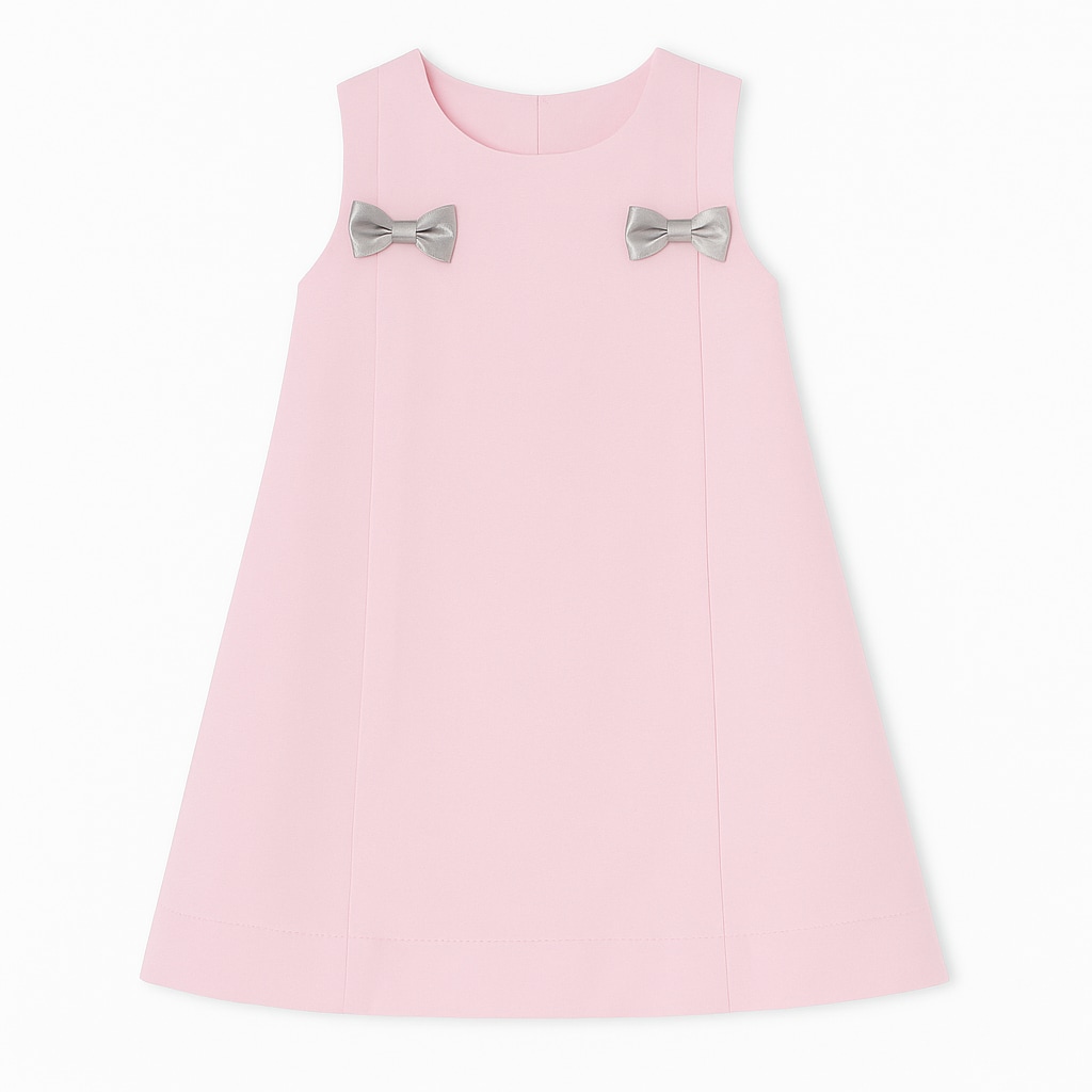 Vestido Para Niña Chicos Olé 2888 Rosa Sin Manga Con Moños $549