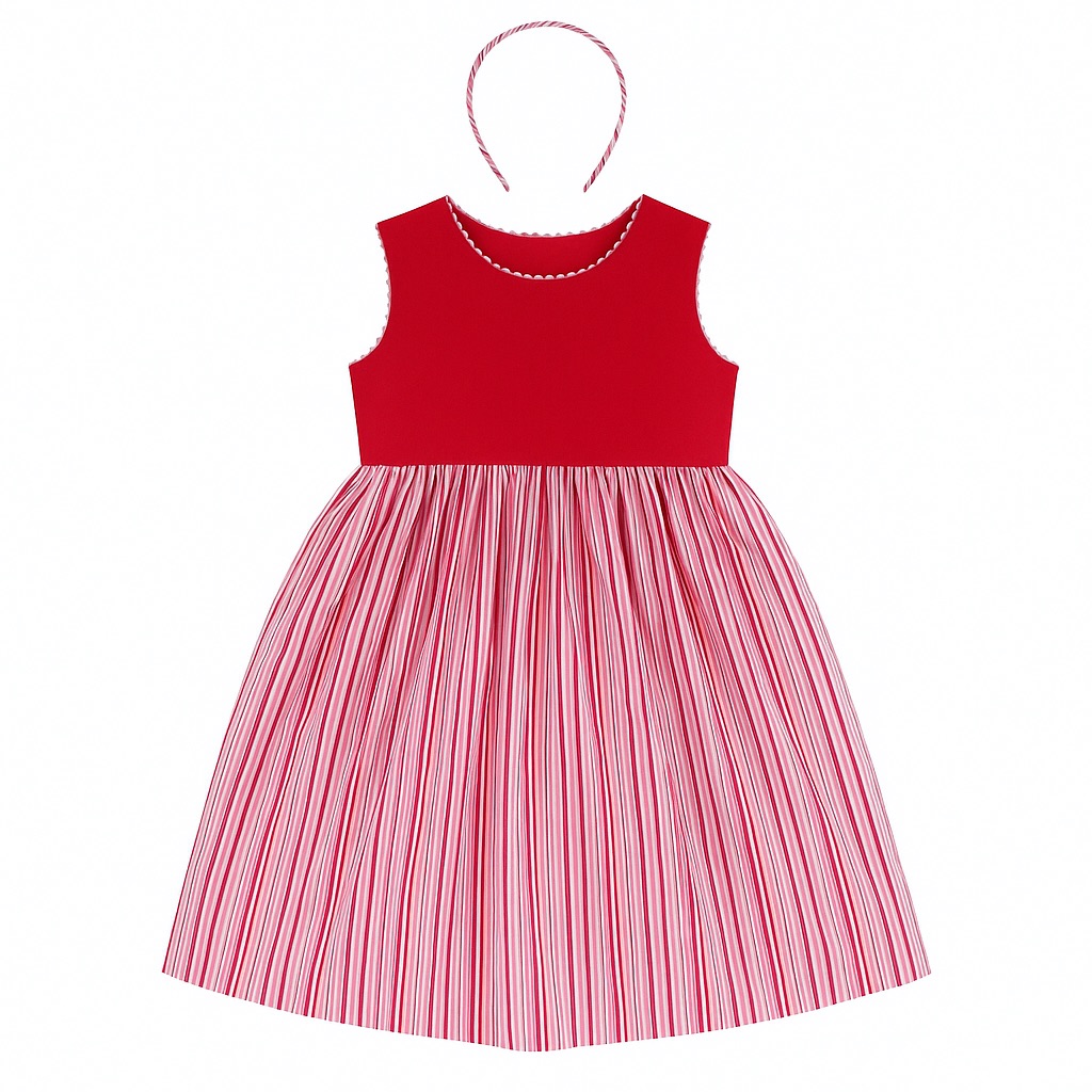 Foto 2 pulgar | Vestido Para Niña Chicos Olé 3535 Rojo De Rayas