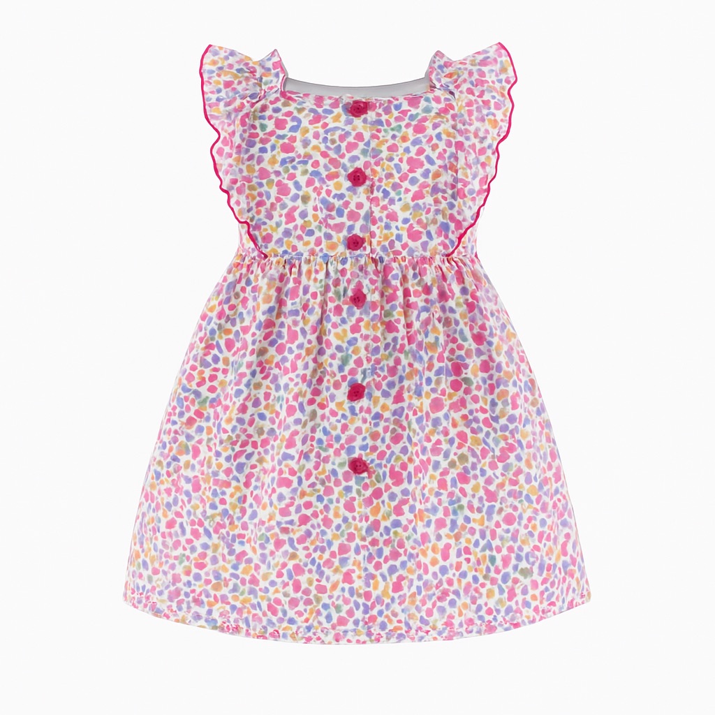 Vestido Para Niña Chicos Olé 3426 Rosa Estampado De Flores