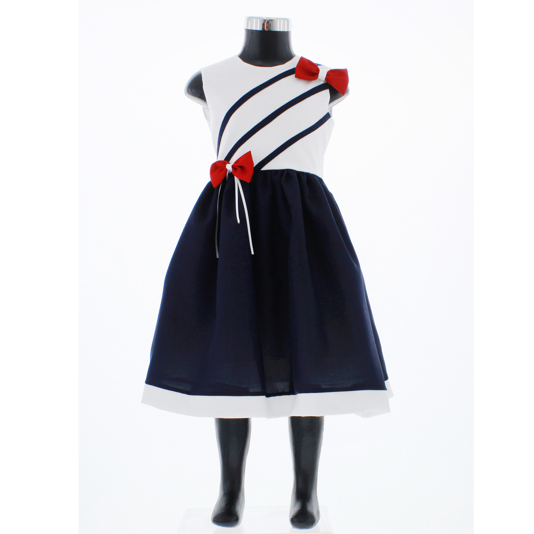 Foto 3 pulgar | Vestido Para Niña Chicos Olé 3534 Azul Y Blanco Con Moños Rojos