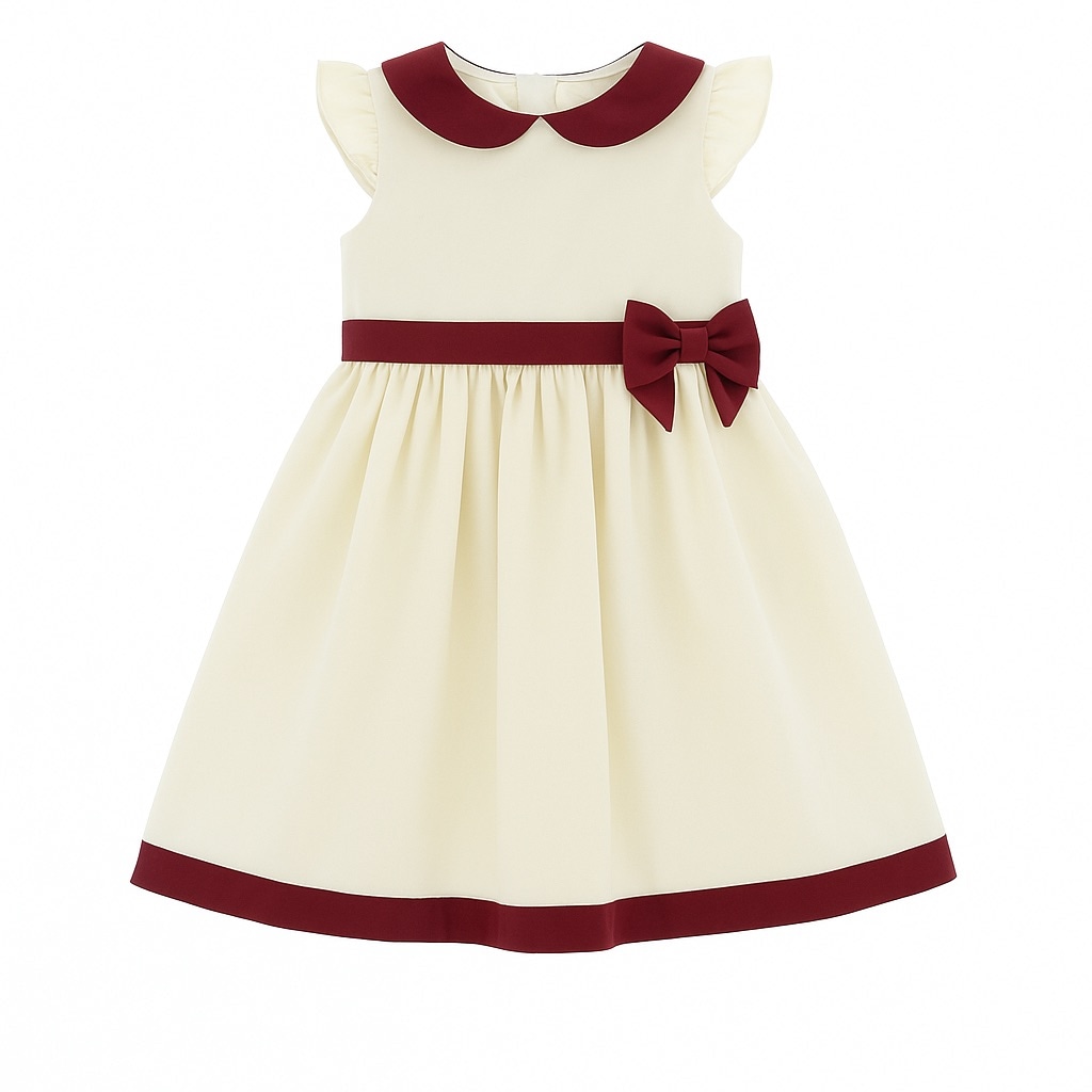 Vestido Para Niña Chicos Olé 3403 Beige Con Moño Vino $499