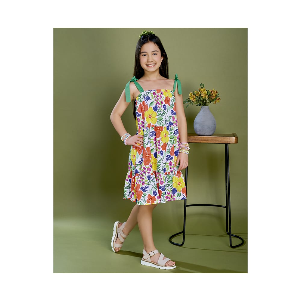 Vestido Coqueta Para Niña De Poliéster Multi Con Estampado Floral