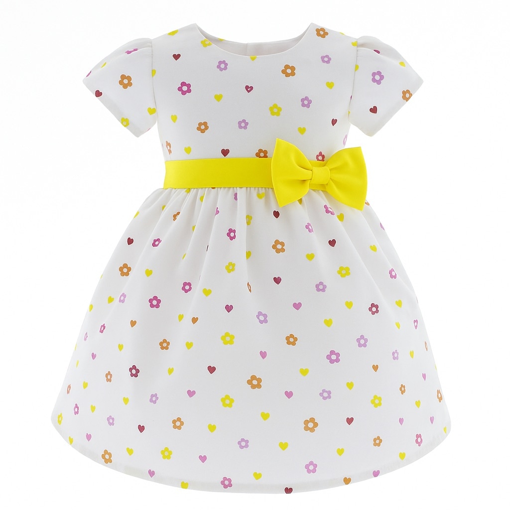 Vestido Para Niña Chicos Olé 3402 Blanco Estampado De Corazones Y Flores $429