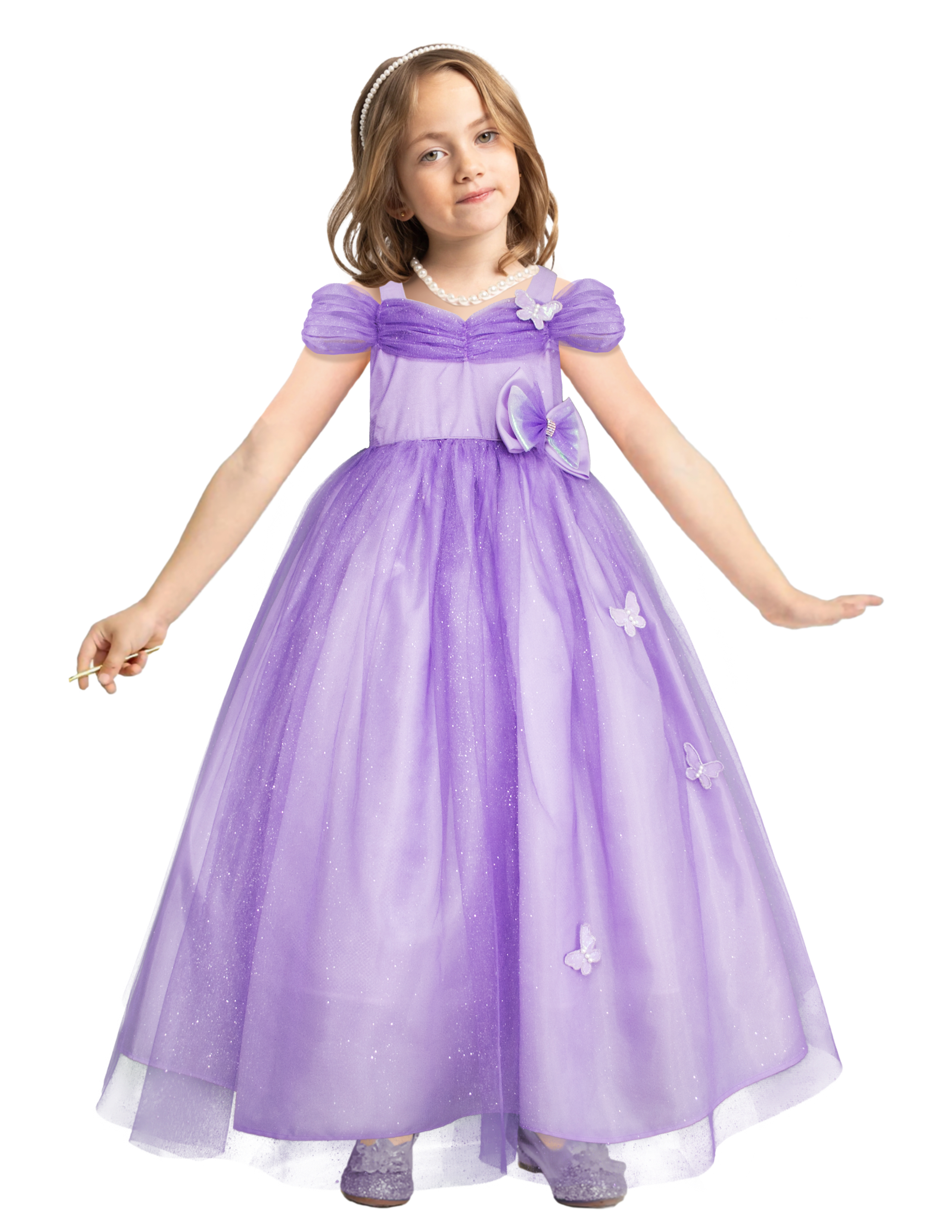 Vestido Lila De Fiesta Para Niña Con Moño Y Mariposas