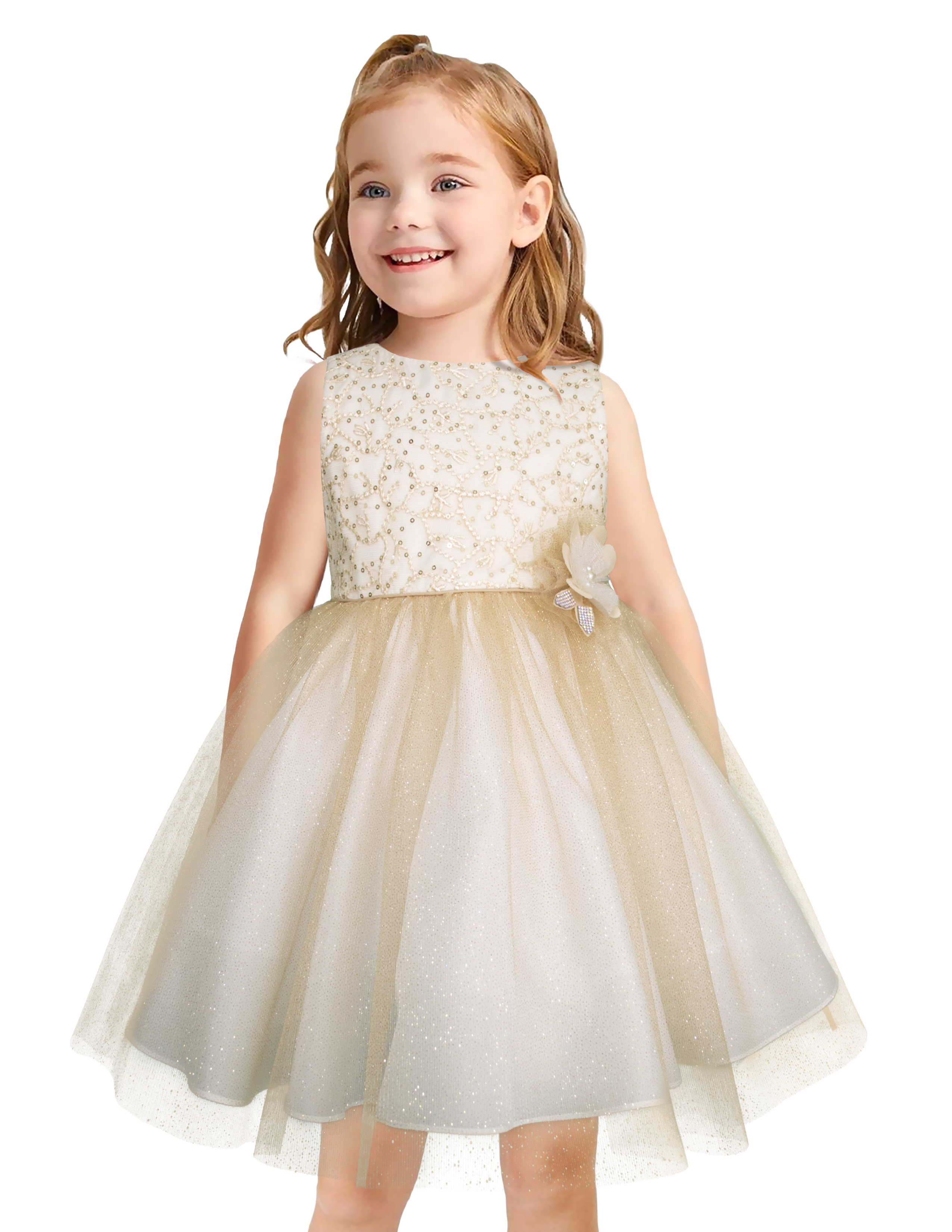 Vestido Dorado De Fiesta Para Niña Con Moño Grande Gerat