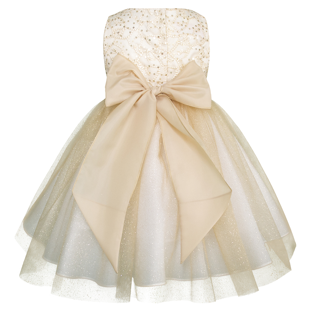 Foto 4 pulgar | Vestido Dorado De Fiesta Para Niña Con Moño Grande Gerat