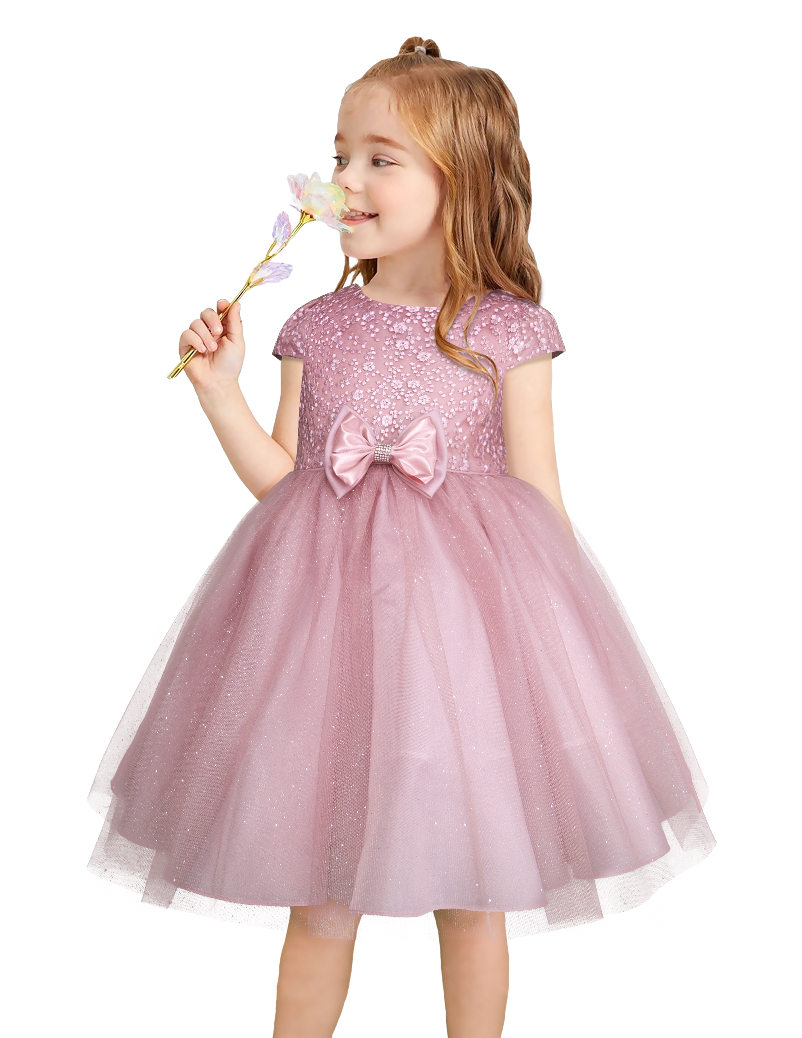 Foto 2 pulgar | Vestido Rosa De Fiesta Para Niña Con Moño Grande Gerat