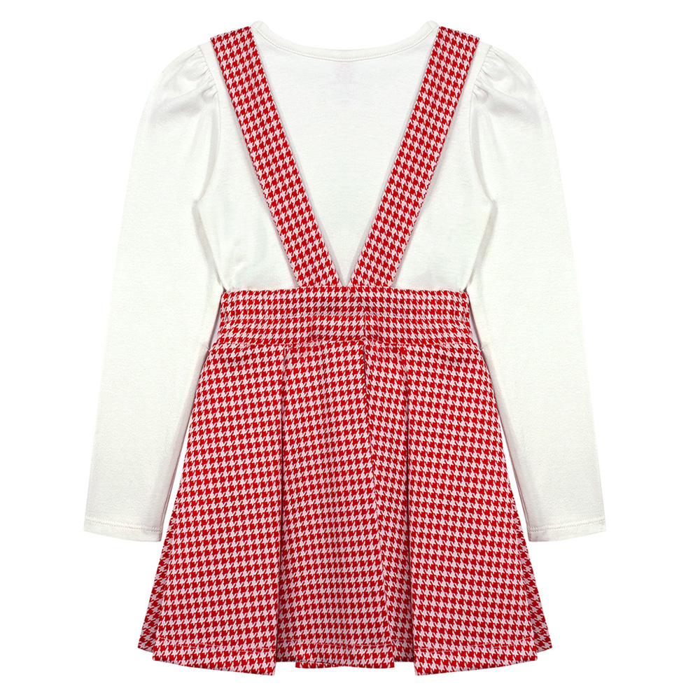 Foto 2 | Jumper Color Rojo Cuadriculado, Blusa Blanca Y Aplicaciones Doradas Para Niña
