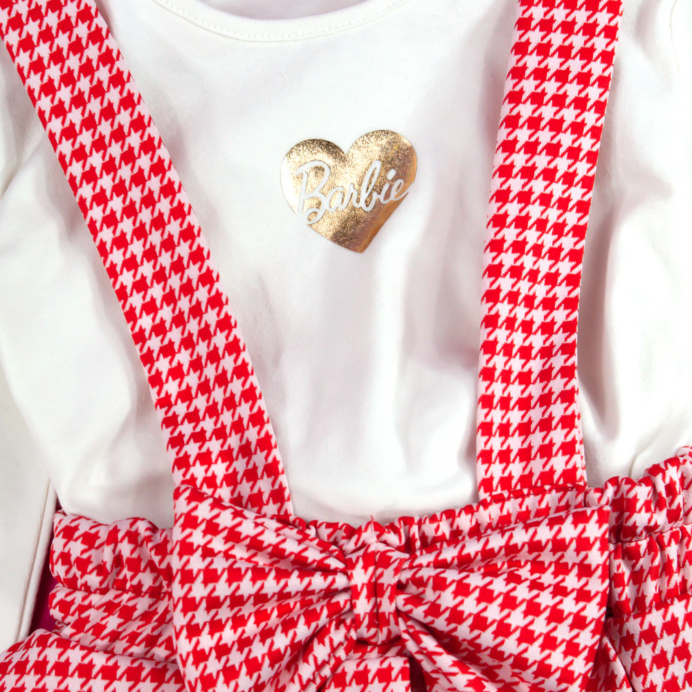 Foto 5 pulgar | Jumper Color Rojo Cuadriculado, Blusa Blanca Y Aplicaciones Doradas Para Niña