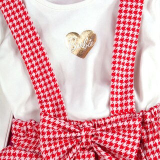 Foto 4 | Jumper Color Rojo Cuadriculado, Blusa Blanca Y Aplicaciones Doradas Para Niña