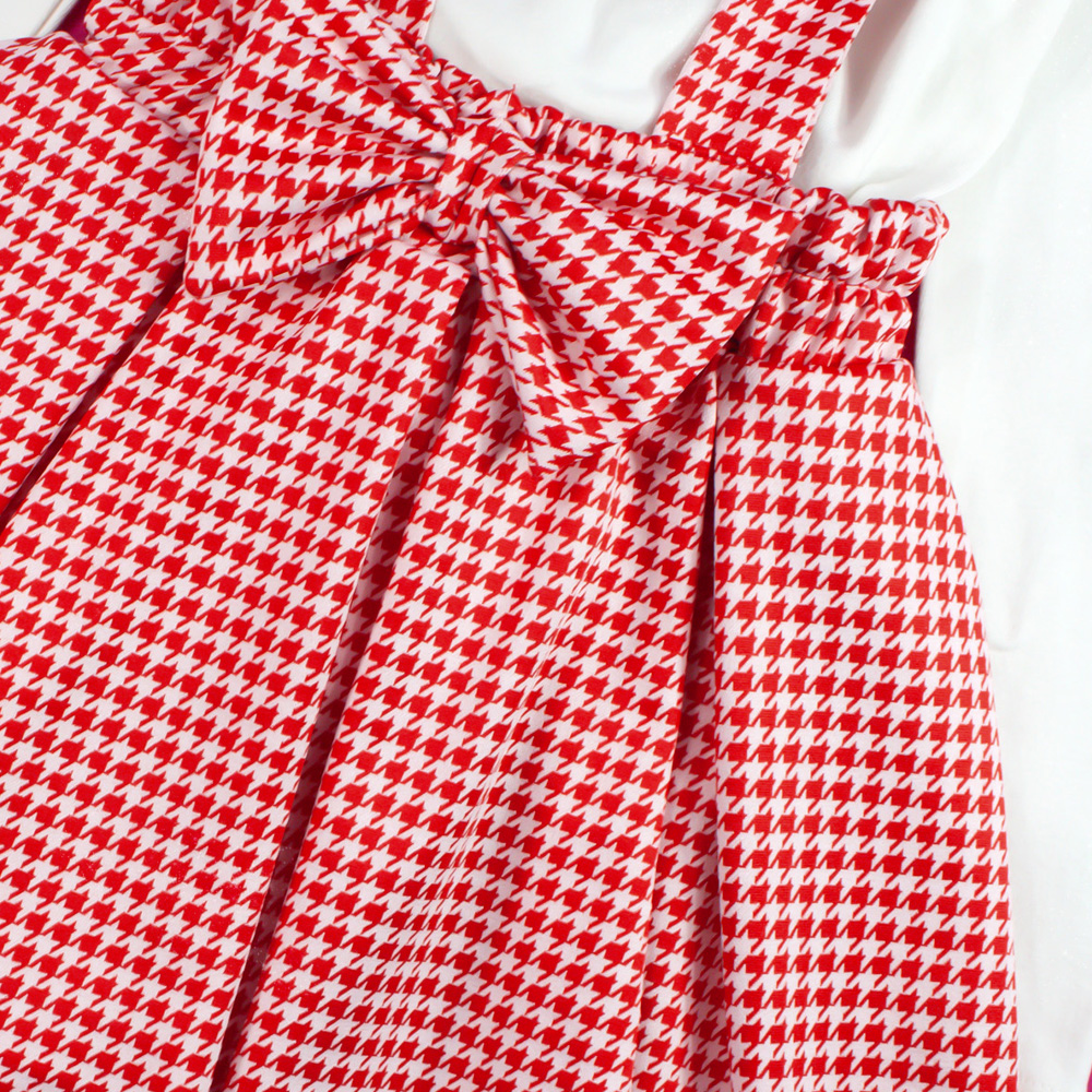 Foto 5 | Jumper Color Rojo Cuadriculado, Blusa Blanca Y Aplicaciones Doradas Para Niña