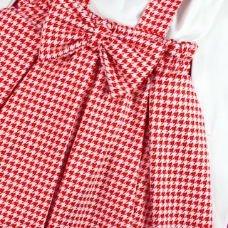 Foto 5 | Jumper Color Rojo Cuadriculado, Blusa Blanca Y Aplicaciones Doradas Para Niña