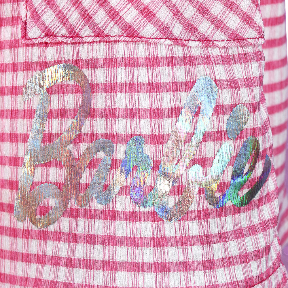 Foto 4 pulgar | Rumper A Cuadros Con Logo De Barbie Y Moñito En La Cintura Para Niña