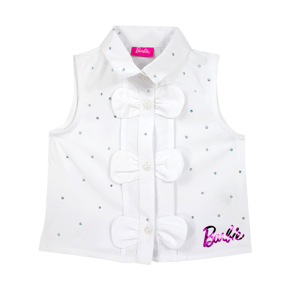 Foto 2 pulgar | Blusa Con Cuello, Bisiteria Incrustada En Tonos Zafiro Y Estampado De Barbie